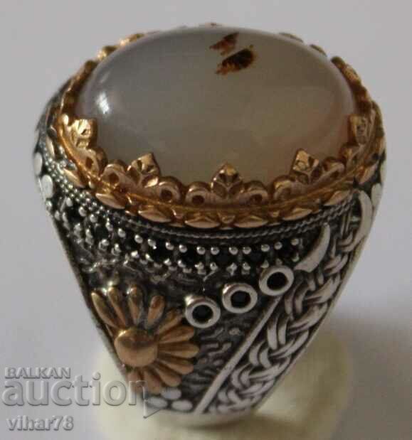Silver Men's Ring with Gold Plating - 5