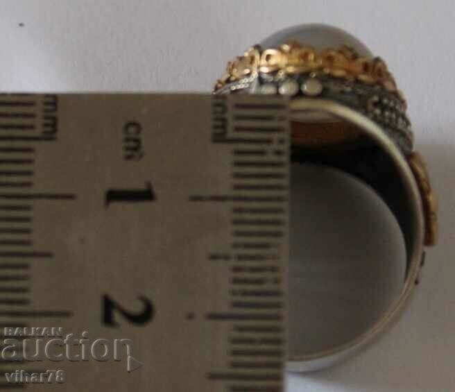 Silver Men's Ring with Gold Plating - 6