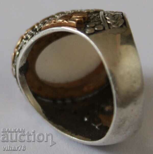 Silver Men's Ring with Gold Plating - 7