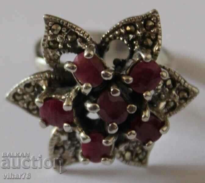 Auction Silver Ring with Natural Rubies and Marcasite Auction Silver Ring with Natural Rubies and Marcasite