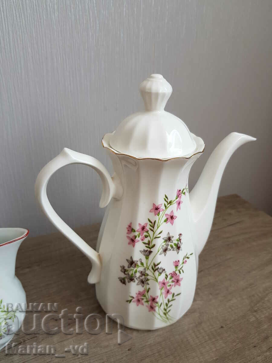 Ρετρό βουλγαρική πορσελάνινη τσαγιέρα με καπάκι και λατιέρα - 5
