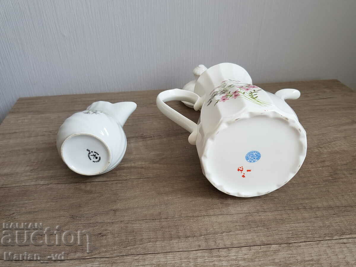 Ρετρό βουλγαρική πορσελάνινη τσαγιέρα με καπάκι και λατιέρα - 6