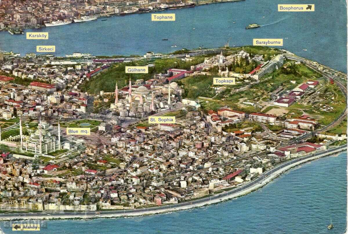 Old postcard - Istanbul, Aerial view