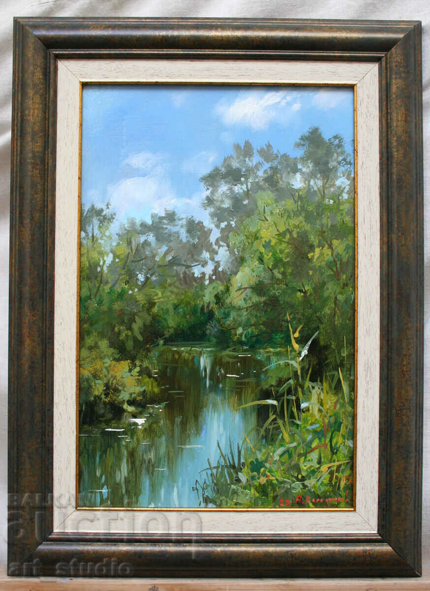 Landscape with a river - oil paints