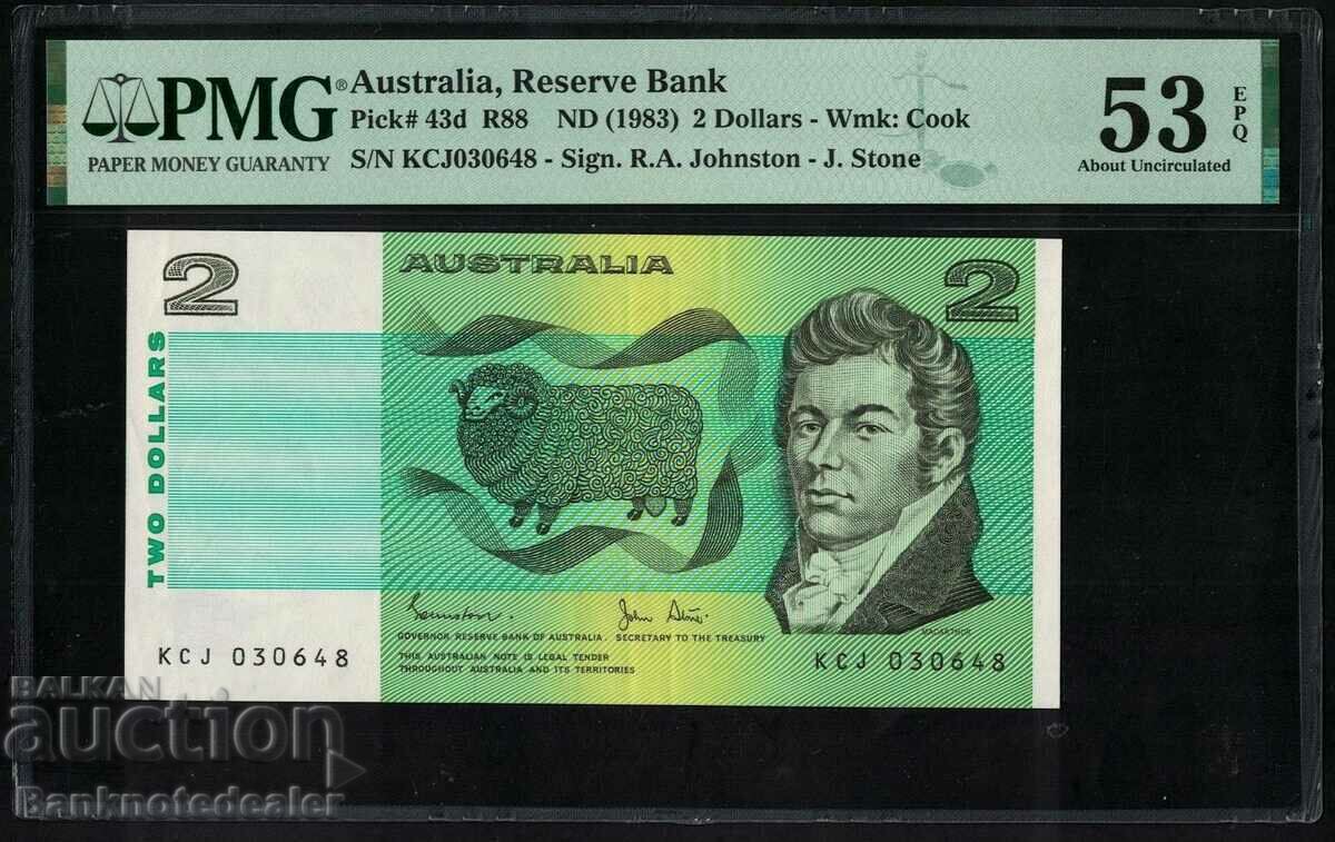 Australia 2 Dollars 1983 Pick 43d PMG aUnc Ref 0648