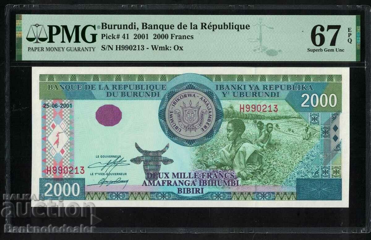 Burundi 2000 Franci 25-6-2001 Pick 41 Unc Ref 0213