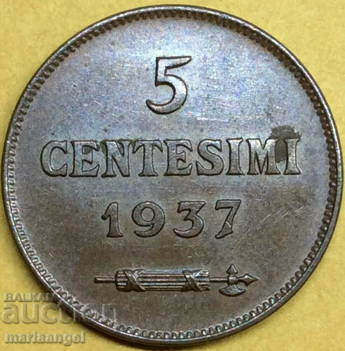 5 Centesimi 1937 San Marino - destul de rar