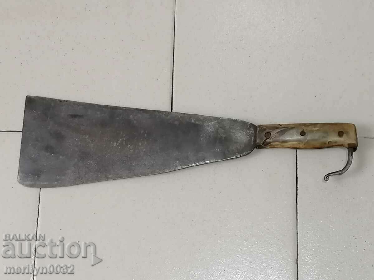 French colonial cleaver machete with buffalo horn scabbards