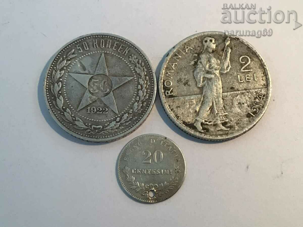 Lot USSR 50 kopecks 1922+Romania 2 lei 1914+20 Jan 1863 (L.93)
