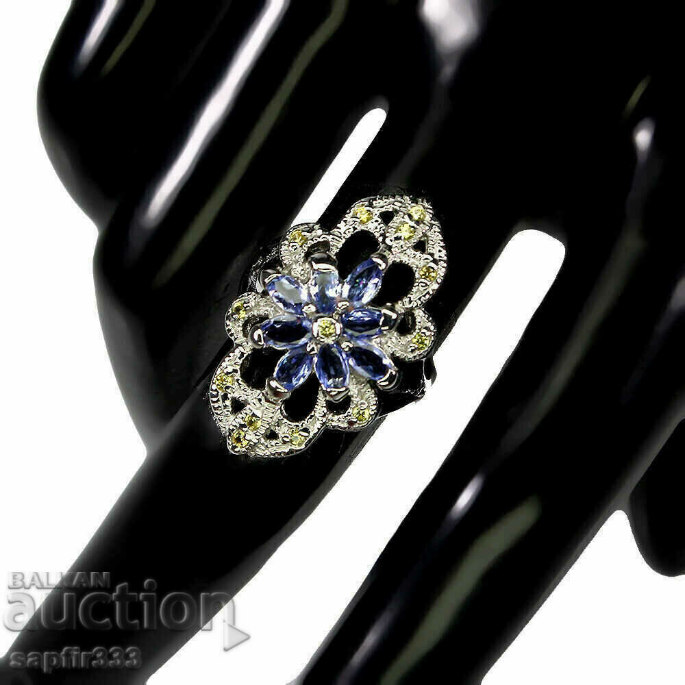 INEL DE DESIGNER TANZANIȚI ȘI SAFIRI „FLORE” cu preț 287.00 BGN | € 146.74