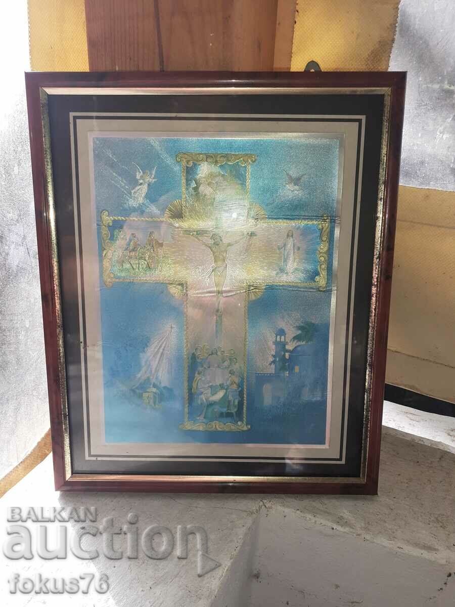 Cromolitografie veche icoană acasă cu cadru cruce religie cu preț 190.00 BGN | € 97.15
