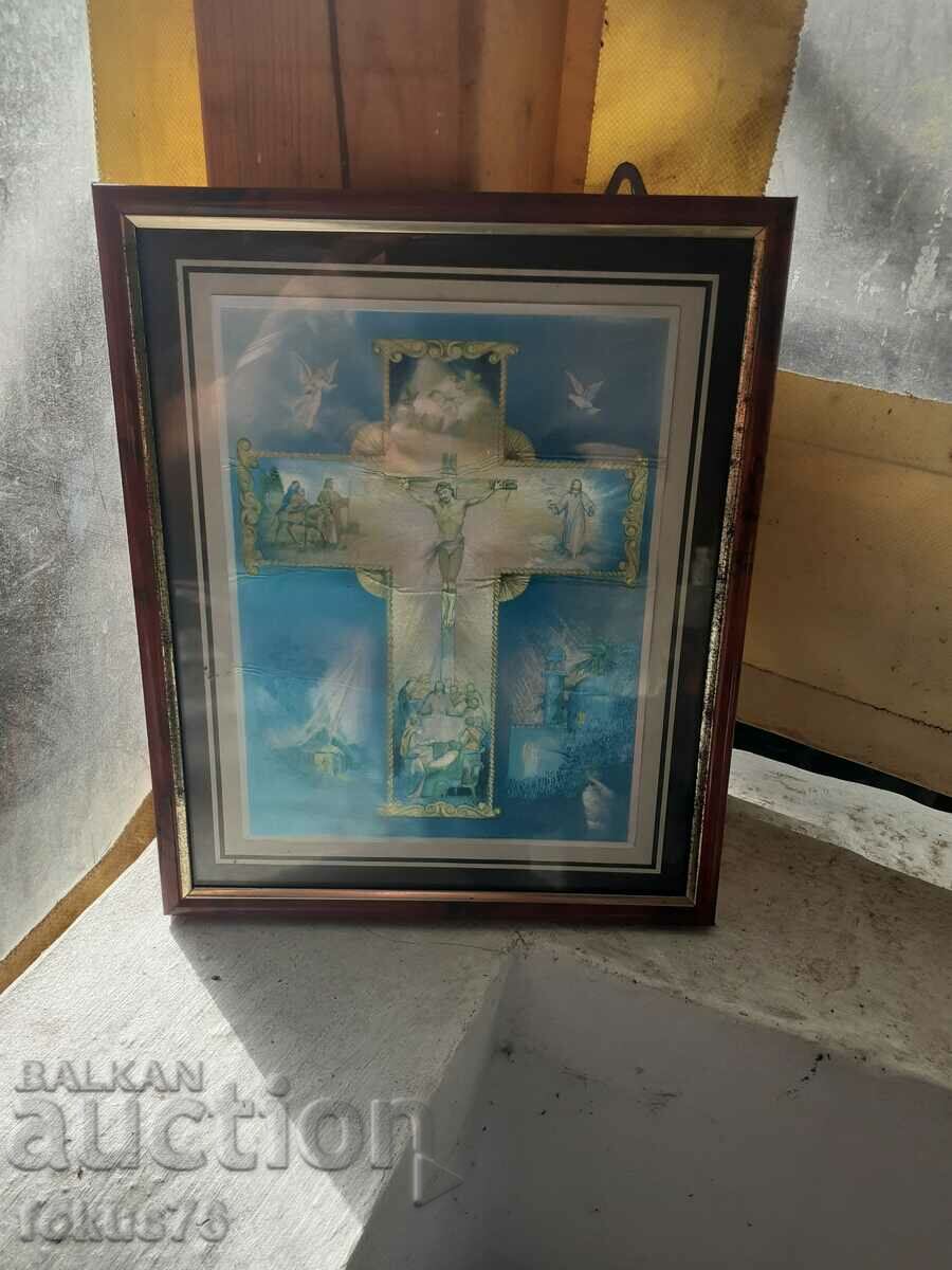 Livrarea Cromolitografie veche icoană acasă cu cadru cruce religie
