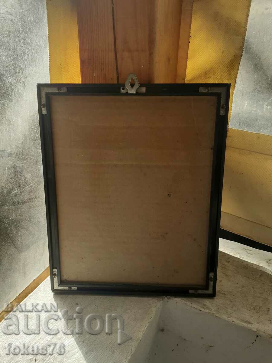 Cromolitografie veche icoană acasă cu cadru cruce religie - 5