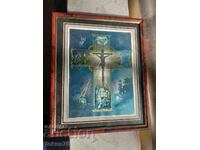 Old home icon chromolithograph with frame cross religion