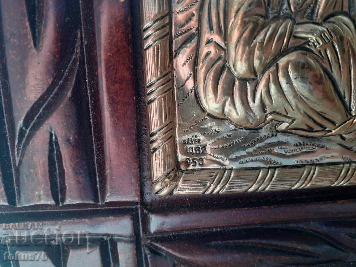 Δημοπρασία Μεγάλη ασημένια εικόνα με ξύλινο πλαίσιο πιστοποιητικό ξυλογλυπτικής Δημοπρασία Μεγάλη ασημένια εικόνα με ξύλινο πλαίσιο πιστοποιητικό ξυλογλυπτικής