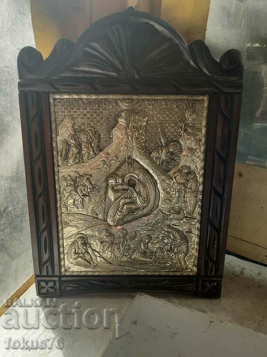 Μεγάλη ασημένια εικόνα με ξύλινο πλαίσιο πιστοποιητικό ξυλογλυπτικής - 7 Μεγάλη ασημένια εικόνα με ξύλινο πλαίσιο πιστοποιητικό ξυλογλυπτικής - 7