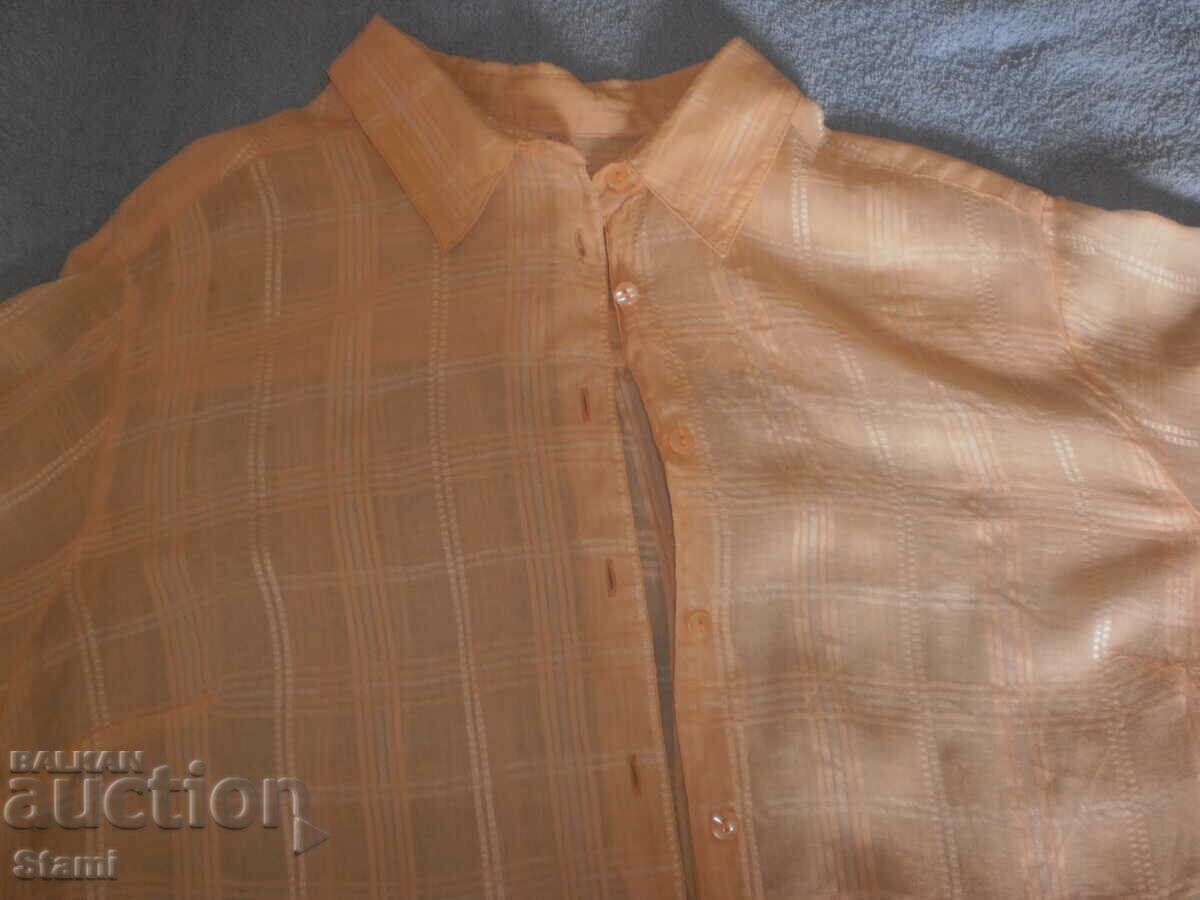 Фина дамска блуза опал къс ръкав, портокалов цвят, размер 48