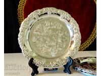 Silver-plated plate, embossed grapes.