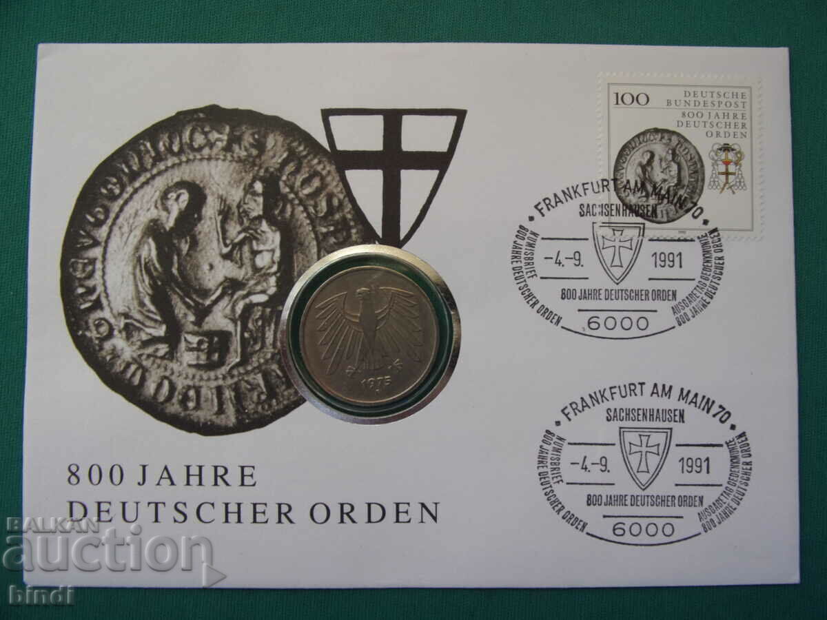 Германия 5 Марки 1975 F и пощенски плик Rare