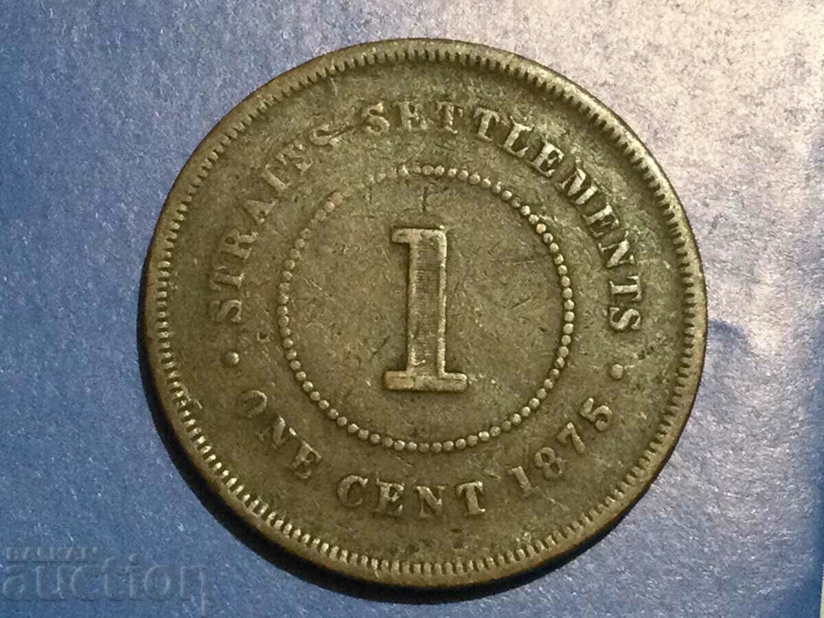 Стрейтс Сетлементс 1 цент 1875 британска колония Виктория