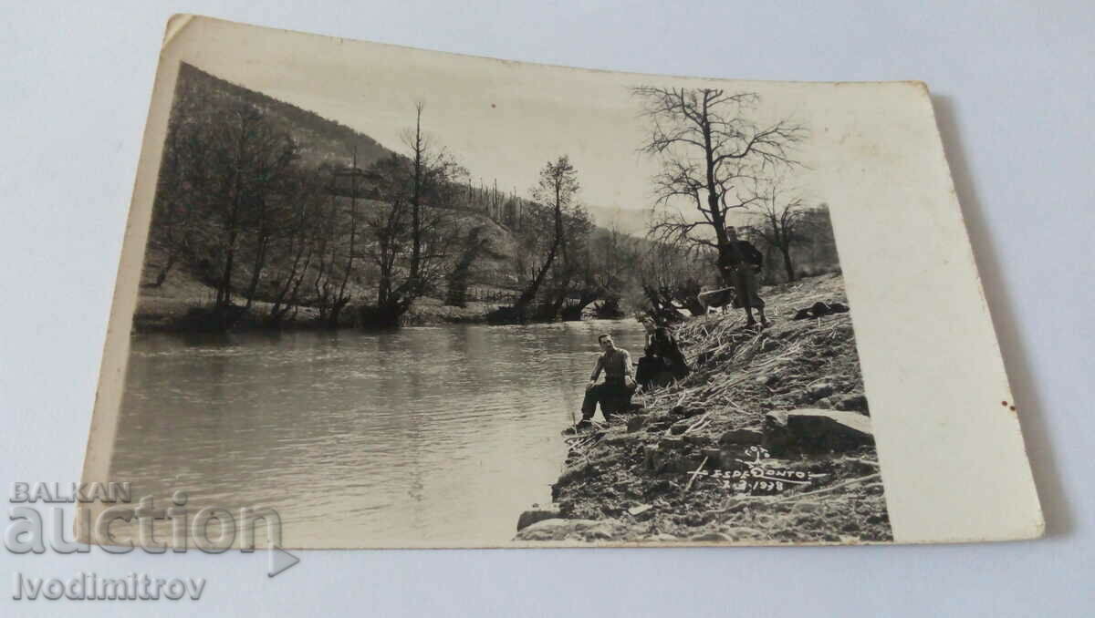 PK Etropole Three young men along the Little Iskar River 1938