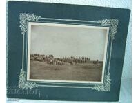 Large old photo cardboard officers, soldiers on the battle line