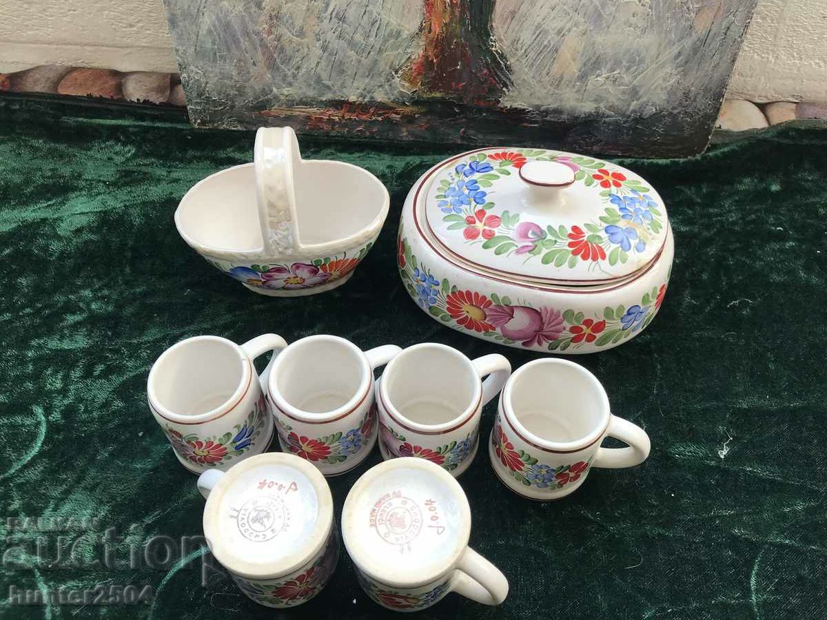 Auction  Cups, sugar bowl and candy bowl - Czechoslovakia