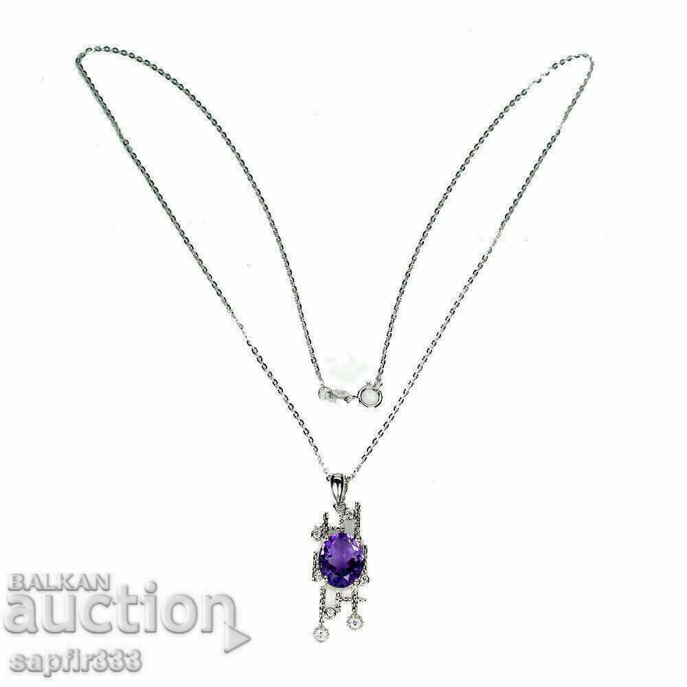 Auction ROYAL SILVER NECKLACE WITH NATURAL AMETHYST AND ZIRCONIA Auction ROYAL SILVER NECKLACE WITH NATURAL AMETHYST AND ZIRCONIA
