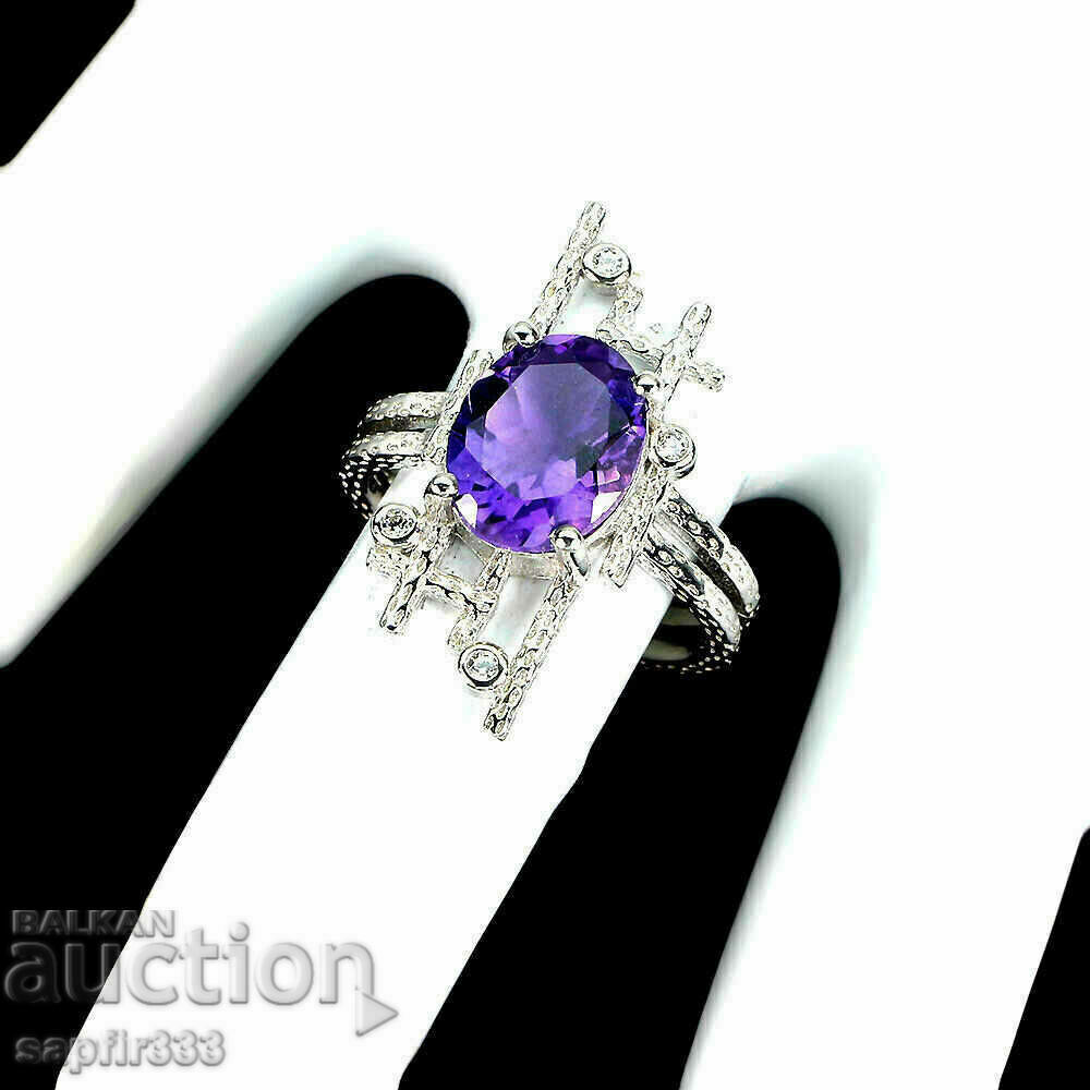 Auction ROYAL SILVER RING WITH NATURAL AMETHYST AND ZIRCONIA Auction ROYAL SILVER RING WITH NATURAL AMETHYST AND ZIRCONIA