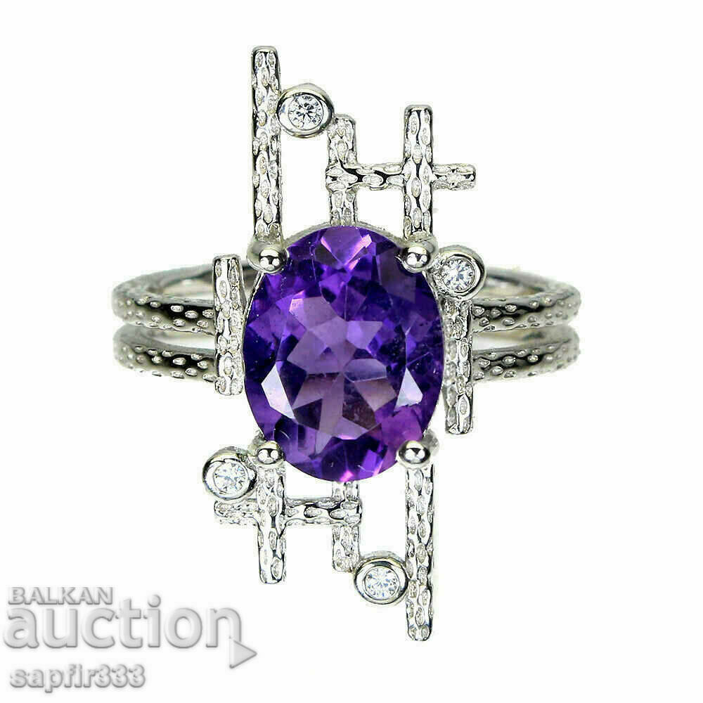 ROYAL SILVER RING WITH NATURAL AMETHYST AND ZIRCONIA