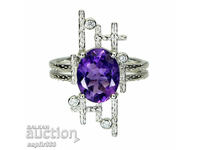 ROYAL SILVER RING WITH NATURAL AMETHYST AND ZIRCONIA