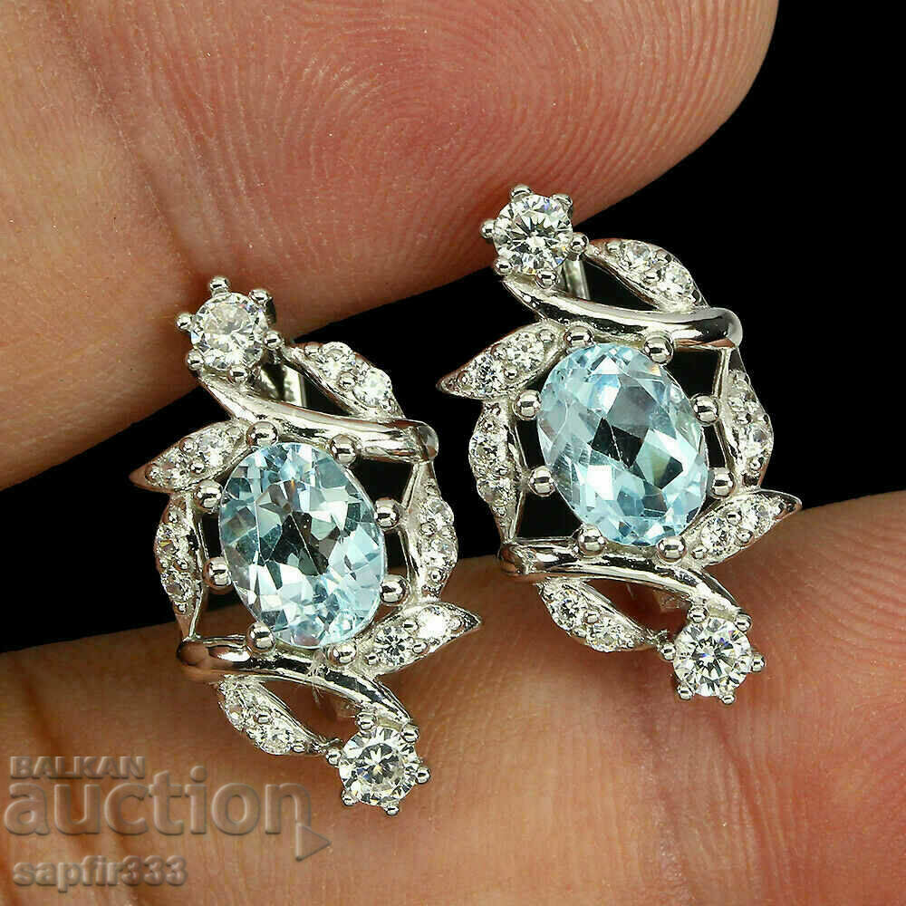 BEAUTIFUL SILVER EARRINGS WITH NATURAL BLUE TOPAZS AND ZIRCONIA with price 183.00 BGN | € 93.57