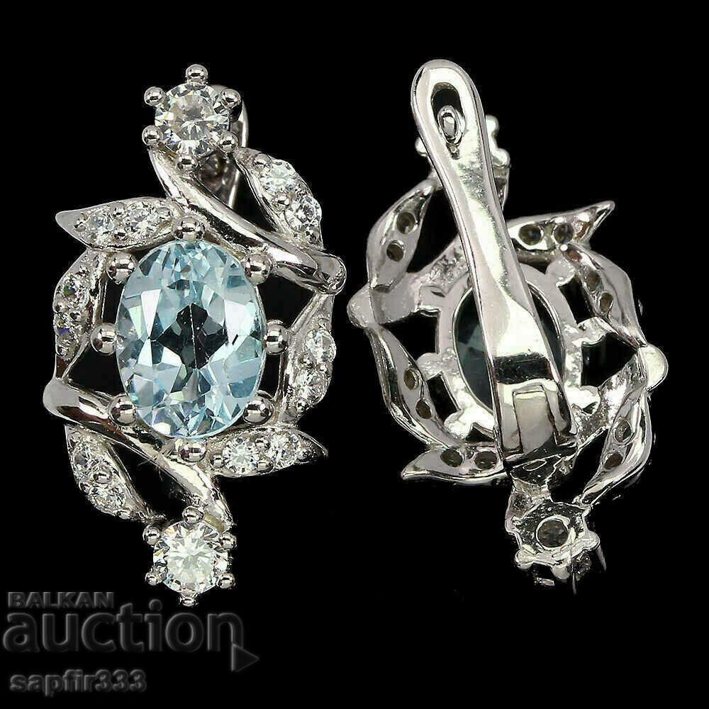 Auction  BEAUTIFUL SILVER EARRINGS WITH NATURAL BLUE TOPAZS AND ZIRCONIA