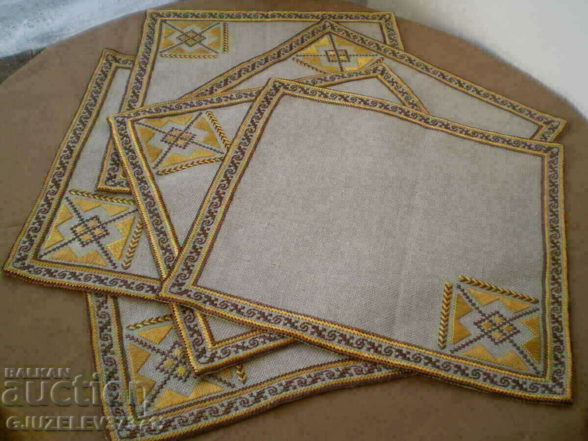 Set of 6 hand-embroidered plaids on panama linen with price 69.00 BGN | € 35.28 Set of 6 hand-embroidered plaids on panama linen with price 69.00 BGN | € 35.28