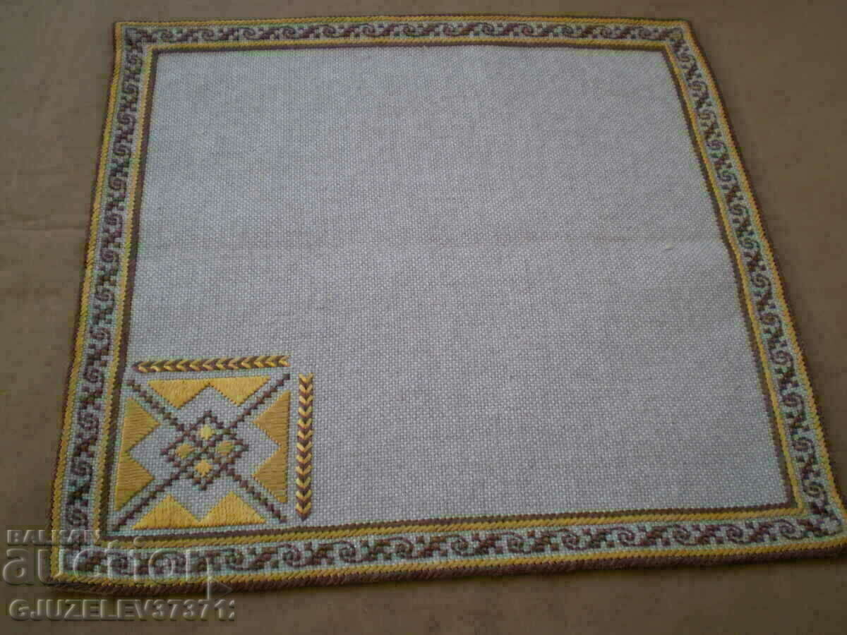 Auction Set of 6 hand-embroidered plaids on panama linen Auction Set of 6 hand-embroidered plaids on panama linen