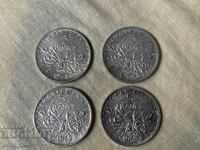 Сребърни монети Франция 4 броя, проба 835