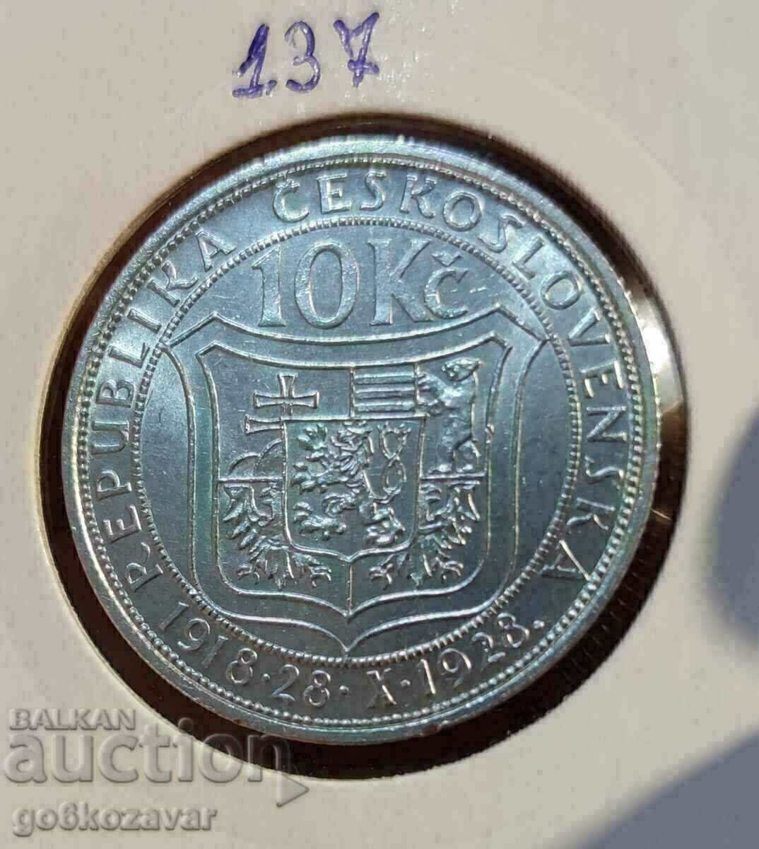 Чехословакия 10 крони 1928г Сребро UNC