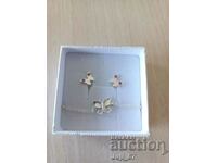 New children's silver earrings with butterflies and zircon stones.