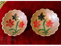 Bronze bowls, candy boxes with cellular enamel, 2 pieces.
