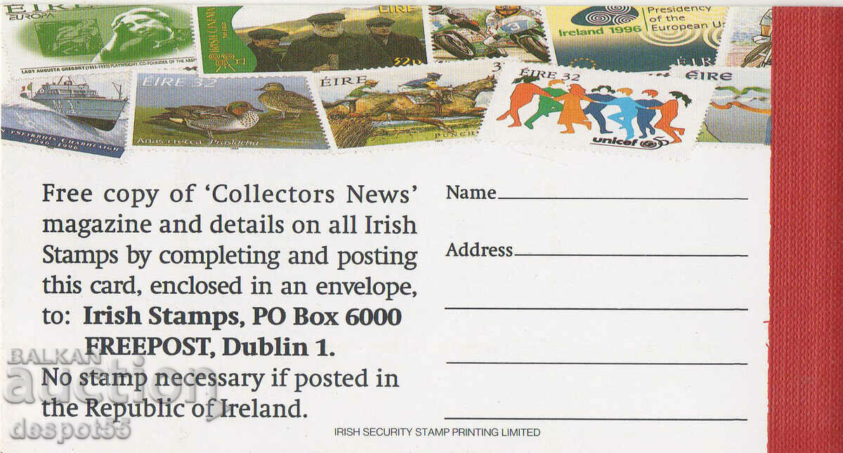 Delivery of 1997. Eire. Greeting stamps. Carnet. Delivery of 1997. Eire. Greeting stamps. Carnet.