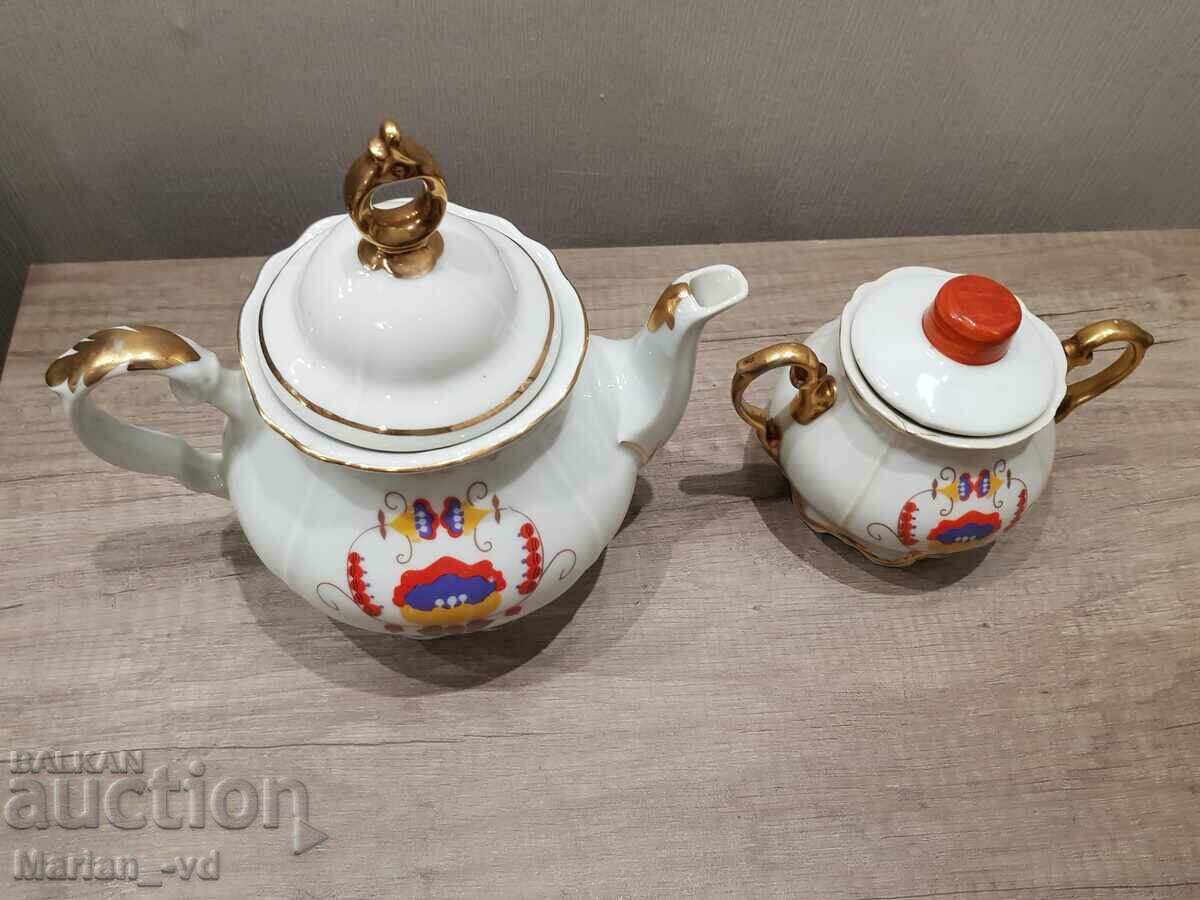 Δημοπρασία Βουλγαρική πορσελάνινη τσαγιέρα Vidin, κανάτα και μπολ ζάχαρης Δημοπρασία Βουλγαρική πορσελάνινη τσαγιέρα Vidin, κανάτα και μπολ ζάχαρης