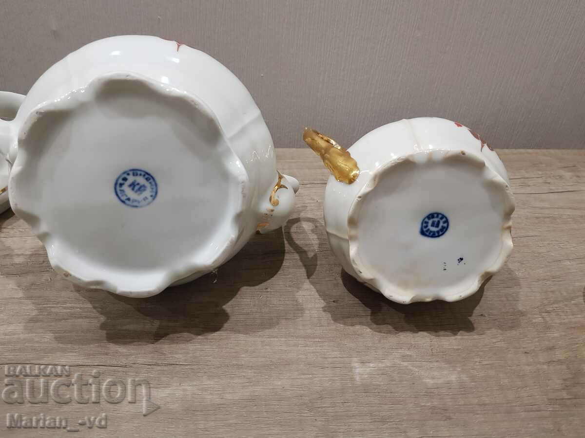 Παράδοση Βουλγαρική πορσελάνινη τσαγιέρα Vidin, κανάτα και μπολ ζάχαρης Παράδοση Βουλγαρική πορσελάνινη τσαγιέρα Vidin, κανάτα και μπολ ζάχαρης