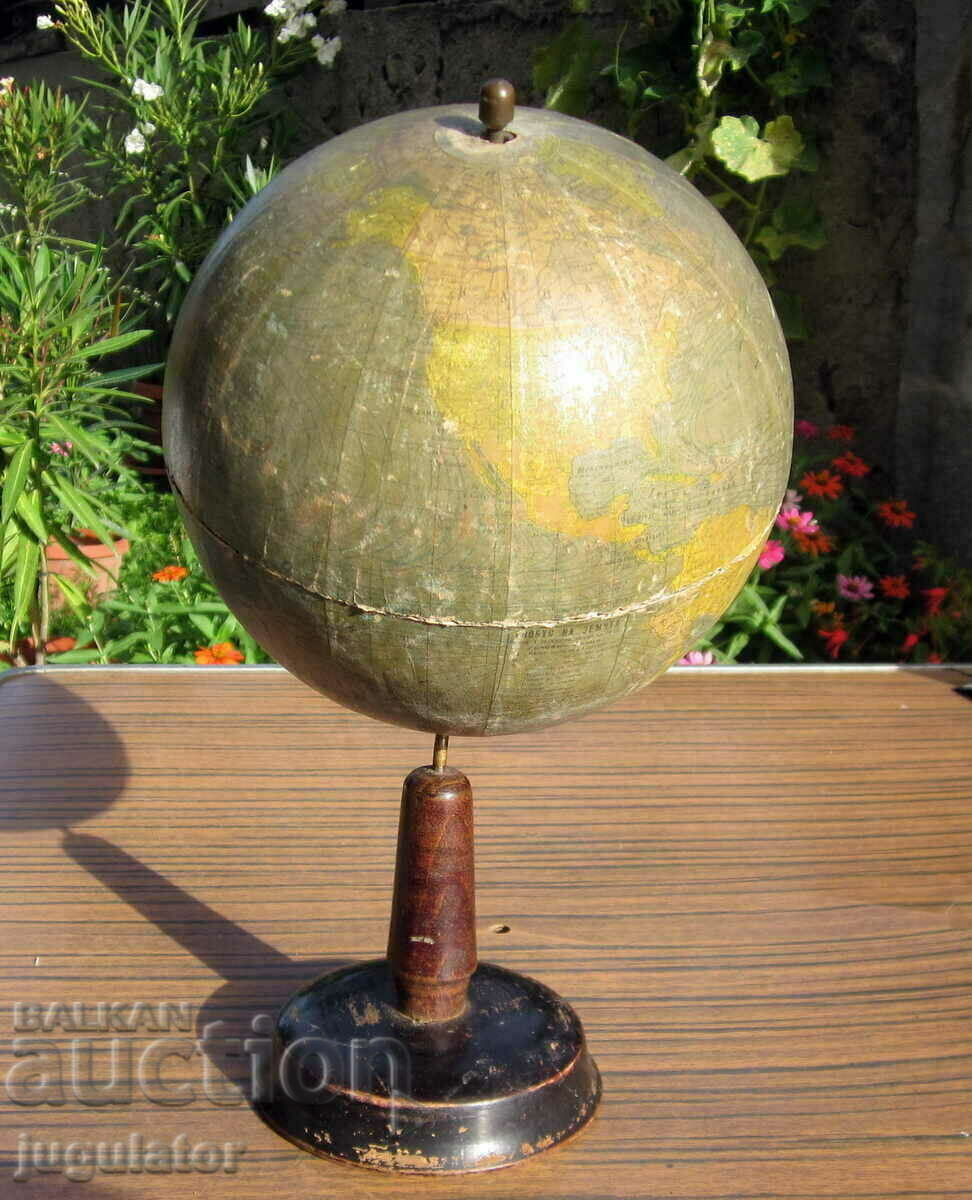 vintage Bulgarian tabletop wooden globe map of the world with price 70.00 BGN | € 35.79