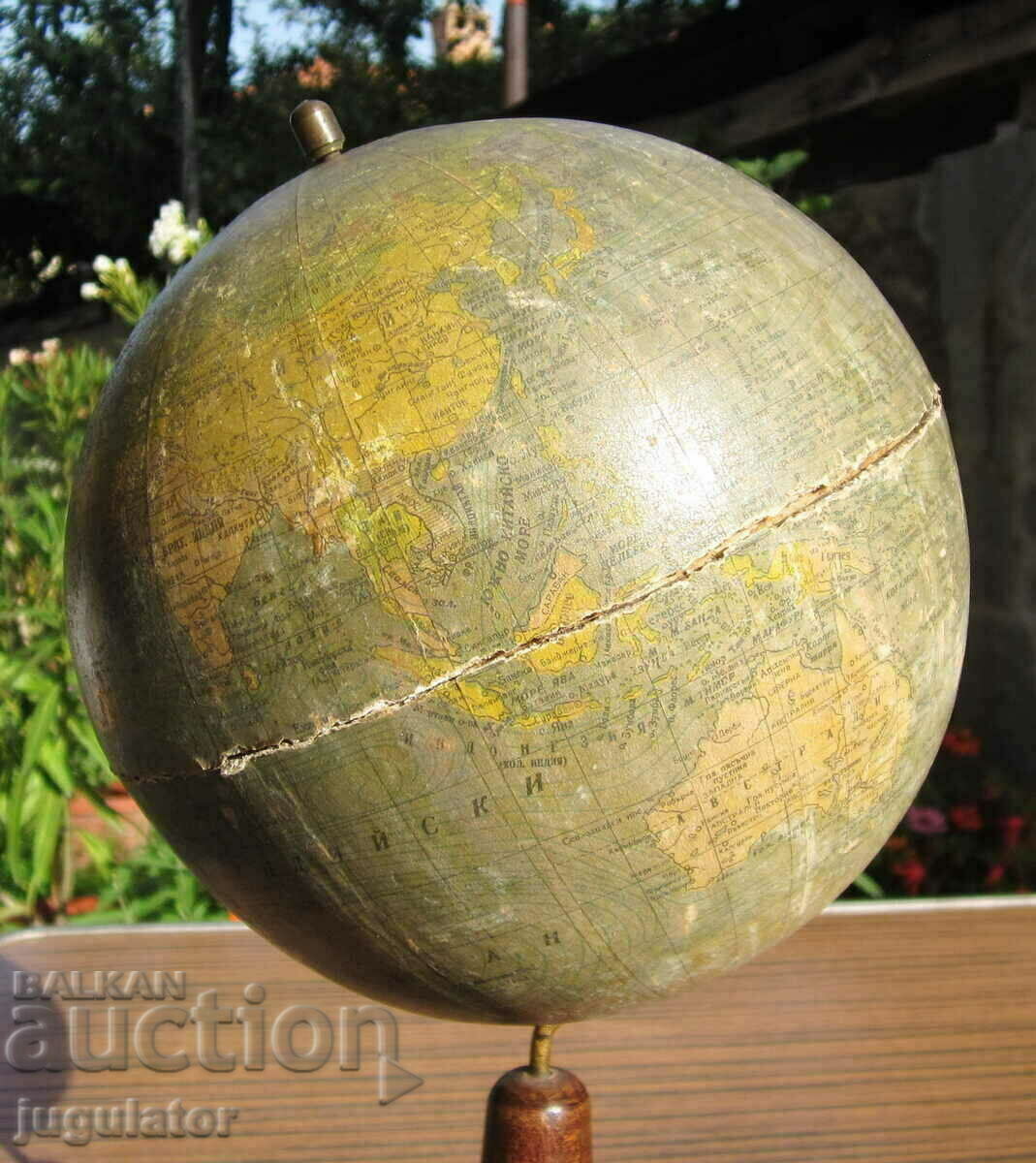vintage Bulgarian tabletop wooden globe map of the world - 6