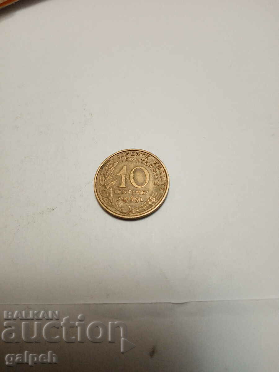 FRANCE COIN - 10 SANTIMA - 1969 - BGN 0.7