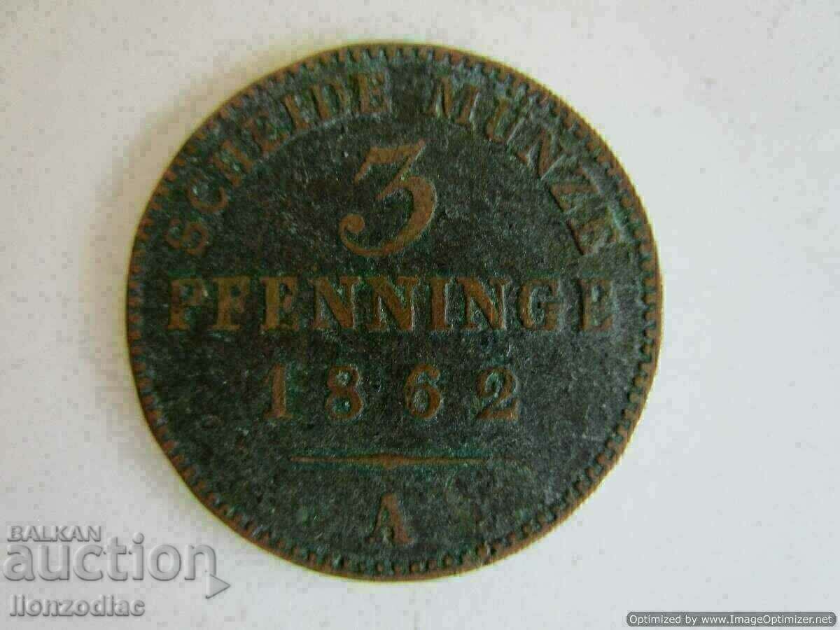 ❗❗Γερμανία, 3 pfenning 1862, ακάθαρτο, πατίνα❗❗ ❗❗Γερμανία, 3 pfenning 1862, ακάθαρτο, πατίνα❗❗