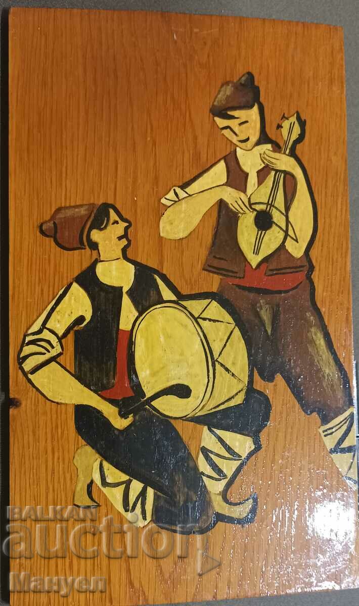 I am selling an old cheerful drawing on wood.