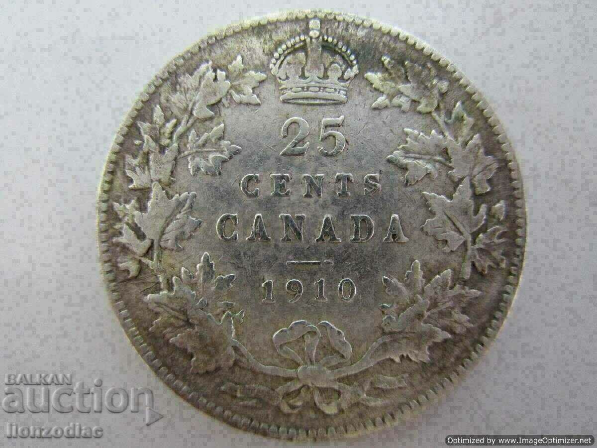 ❗CANADA 25 CENTS 1910, ασήμι 0,925 σπάνιο, για συλλογή, RRR❗