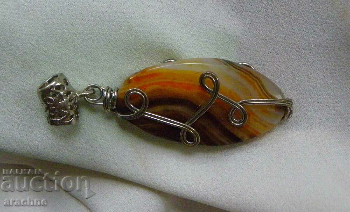 Large silver locket with agate - 5 Large silver locket with agate - 5