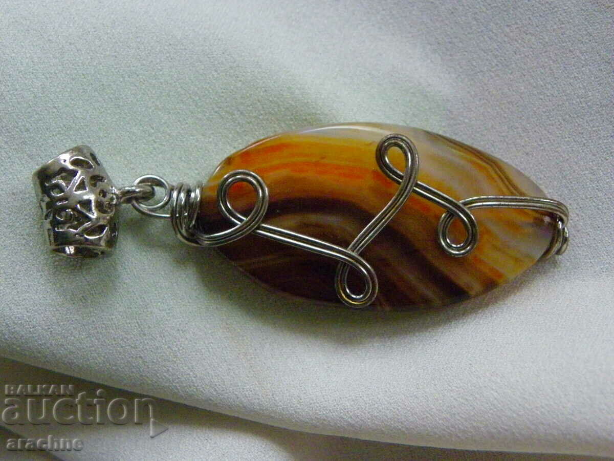 Large silver locket with agate